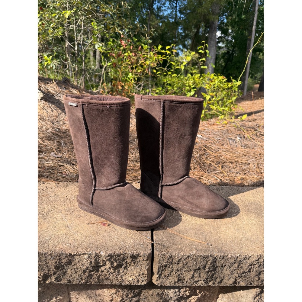 Bearpaw Emma Tall Chocolate Brown Suede Sheepskin Lining Winter Boots Womens 7